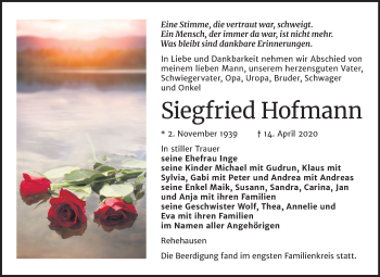 Traueranzeige von Siegfried Hofmann von Super Sonntag Naumburg/Nebra
