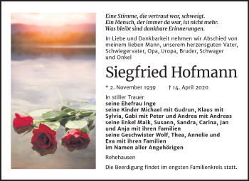 Traueranzeige von Siegfried Hofmann von Mitteldeutsche Zeitung Naumburg/Nebra