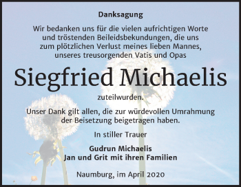 Traueranzeige von Siegfried Michaelis von Mitteldeutsche Zeitung Naumburg/Nebra