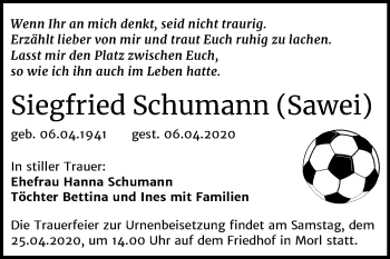 Traueranzeige von Siegfried Schumann von Mitteldeutsche Zeitung Halle/Saalkreis