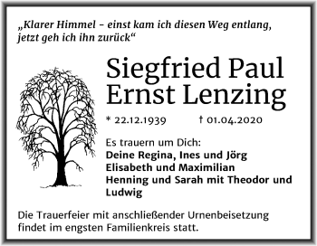 Traueranzeige von Siegfried Paul Ernst Lenzing von Mitteldeutsche Zeitung Halle/Saalkreis