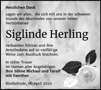 Traueranzeige von Siglinde Herling von Mitteldeutsche Zeitung Mansfelder Land