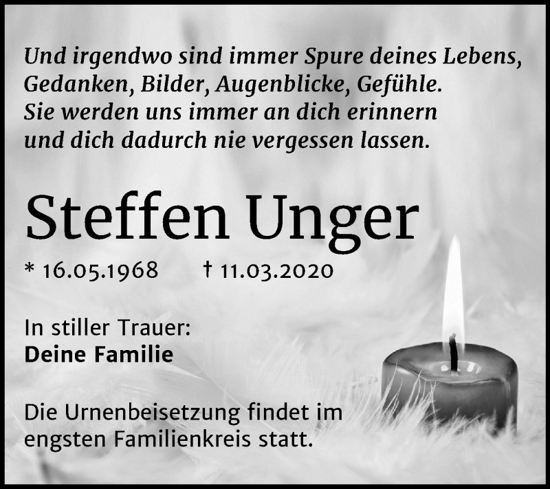  Traueranzeige für Steffen Unger vom 04.04.2020 aus Super Sonntag Wittenberg