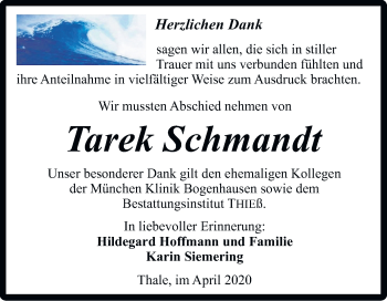 Traueranzeige von Tarek Schmandt von Mitteldeutsche Zeitung Quedlinburg