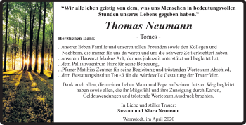 Traueranzeige von Thomas Neumann von Mitteldeutsche Zeitung Quedlinburg