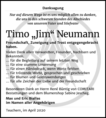 Traueranzeige von Timo Neumann von Mitteldeutsche Zeitung Weißenfels