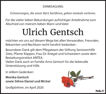 Traueranzeige von Ulrich Gentsch von Super Sonntag Zeitz