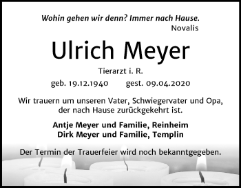 Traueranzeige von Ulrich Meyer von Mitteldeutsche Zeitung Wittenberg