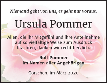 Traueranzeige von Ursula Pommer von Super Sonntag Naumburg/Nebra