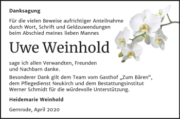 Traueranzeige von Uwe Weinhold von Super Sonntag Quedlinburg