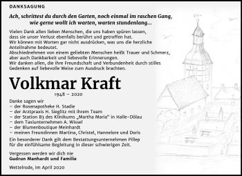 Traueranzeige von Volkmar Kraft von Mitteldeutsche Zeitung Sangerhausen