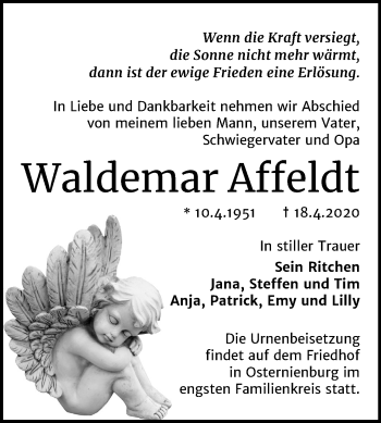 Traueranzeige von Waldemar Affeldt von Super Sonntag Köthen