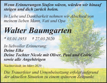Traueranzeige von Walter Baumgarten von Super Sonntag Aschersleben