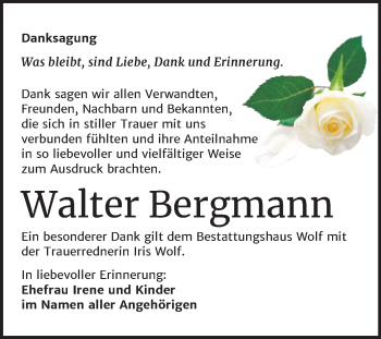 Traueranzeige von Walter Bergmann von Super Sonntag Weißenfels