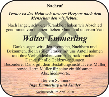Traueranzeige von Walter Emmerling von Super Sonntag Aschersleben