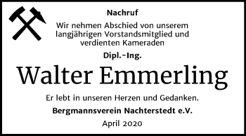 Traueranzeige von Walter Emmerling von Mitteldeutsche Zeitung Aschersleben