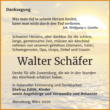 Traueranzeige von Walter Schäfer von Mitteldeutsche Zeitung Merseburg/Querfurt