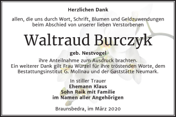 Traueranzeige von Waltraud Burczyk von Super Sonntag Merseburg/Querfurt