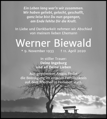 Traueranzeige von Werner Biewald von Mitteldeutsche Zeitung Halle/Saalkreis
