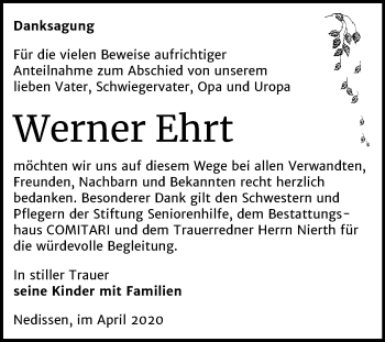 Traueranzeige von Werner Ehrt von Mitteldeutsche Zeitung Zeitz