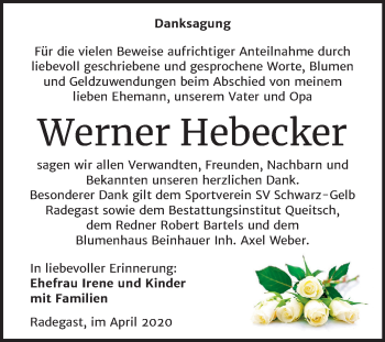 Traueranzeige von Werner Hebecker von Super Sonntag Köthen