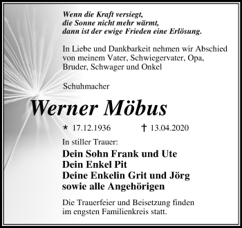 Traueranzeige von Werner Möbus von Super Sonntag Wittenberg