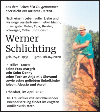 Traueranzeige von Werner Schlichting von Super Sonntag Naumburg/Nebra