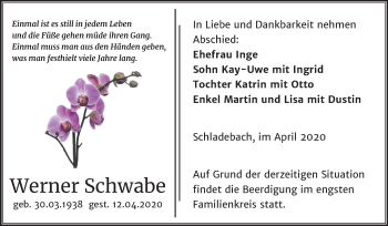 Traueranzeige von Werner Schwabe von Mitteldeutsche Zeitung Merseburg/Querfurt
