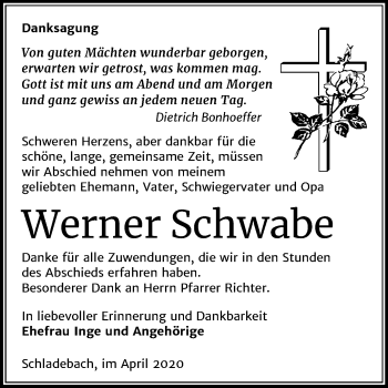 Traueranzeige von Werner Schwabe von Mitteldeutsche Zeitung Merseburg/Querfurt