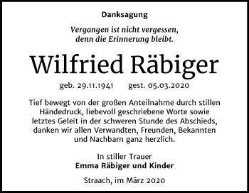 Traueranzeige von Wilfried Räbiger von Super Sonntag Wittenberg