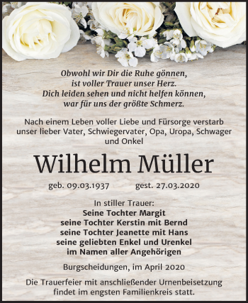 Traueranzeige von Wilhelm Müller von Super Sonntag Naumburg/Nebra