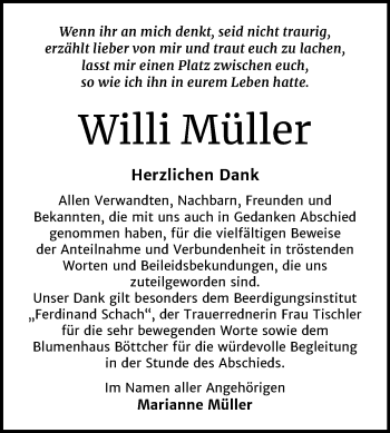 Traueranzeige von Willi Müller von Super Sonntag Wittenberg