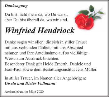 Traueranzeige von Winfried Hendriock von Mitteldeutsche Zeitung Aschersleben