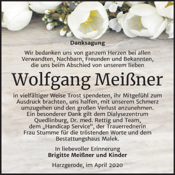 Traueranzeige von Wolfgang Meißner von Super Sonntag Quedlinburg