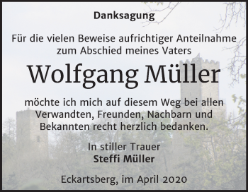 Traueranzeige von Wolfgang Müller von Mitteldeutsche Zeitung Naumburg/Nebra