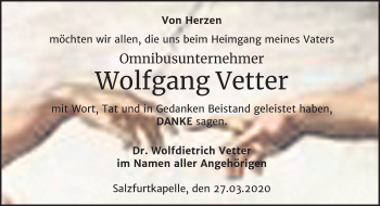 Traueranzeige von Wolfgang Vetter von Mitteldeutsche Zeitung Bitterfeld