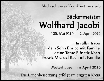 Traueranzeige von Wolfhard Jacobi von Mitteldeutsche Zeitung Quedlinburg