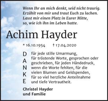 Traueranzeige von Achim Hayder von Super Sonntag Bernburg