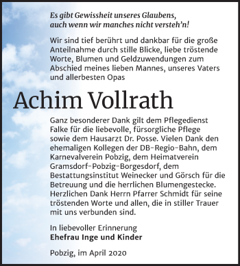 Traueranzeige von Achim Vollrath von Mitteldeutsche Zeitung Bernburg