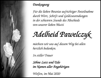 Traueranzeige von Adelheid Pawelczyk von Wochenspiegel Bitterfeld