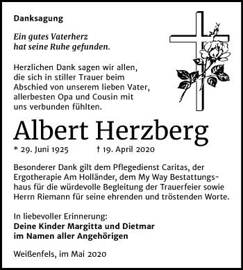 Traueranzeige von Albert Herzberg von Wochenspiegel Weißenfels