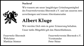 Traueranzeige von Albert Kluge von Super Sonntag Bernburg