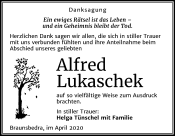 Traueranzeige von Alfred Lukaschek von Mitteldeutsche Zeitung Merseburg/Querfurt