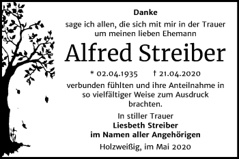 Traueranzeige von Alfred Streiber von Mitteldeutsche Zeitung Bitterfeld