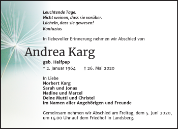 Traueranzeige von Andrea Karg von Mitteldeutsche Zeitung Halle/Saalkreis