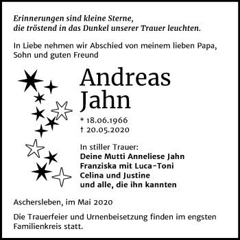 Traueranzeige von Andreas Jahn von Super Sonntag Aschersleben