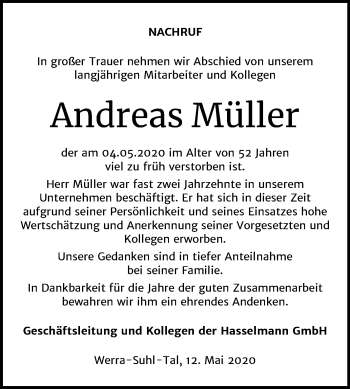 Traueranzeige von Andreas Müller von Mitteldeutsche Zeitung Sangerhausen