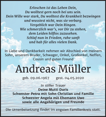 Traueranzeige von Andreas Müller von Super Sonntag Sangerhausen