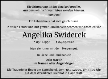 Traueranzeige von Angelika Swiderek von Mitteldeutsche Zeitung Halle/Saalkreis