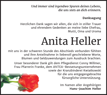 Traueranzeige von Anita Heller von Super Sonntag Dessau-Roßlau